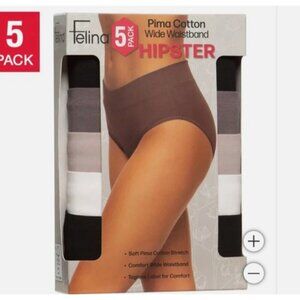 Felina Ladies' 5 Pk Pima Cotton Wide Waistband Hipster